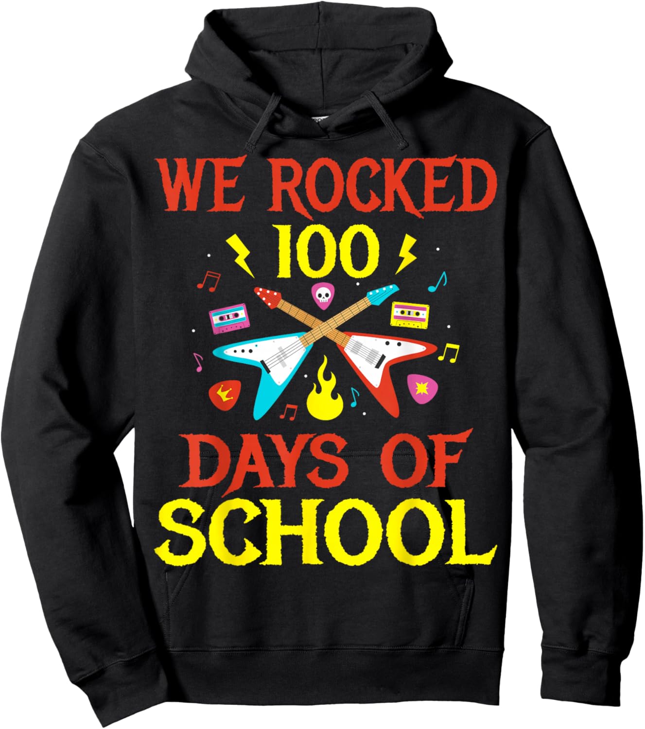 We Rocked 100 Days of School Guitar Music Hoodie - Hoodie | Black