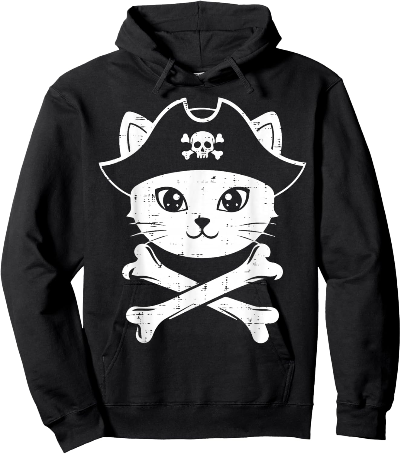 Pirate Cat Face Crossbones Cute Kitten Women Girls Kids Men Hoodie - Hoodie | Black