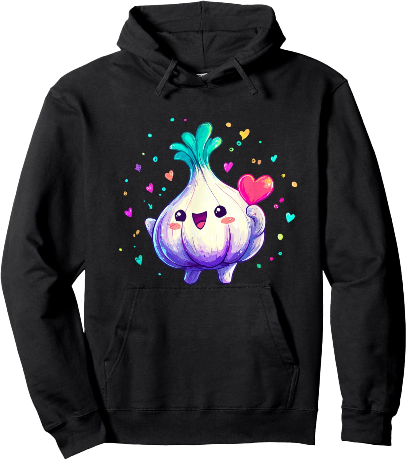 Cute Kawaii Garlic Holding Heart Hoodie - Hoodie | Black