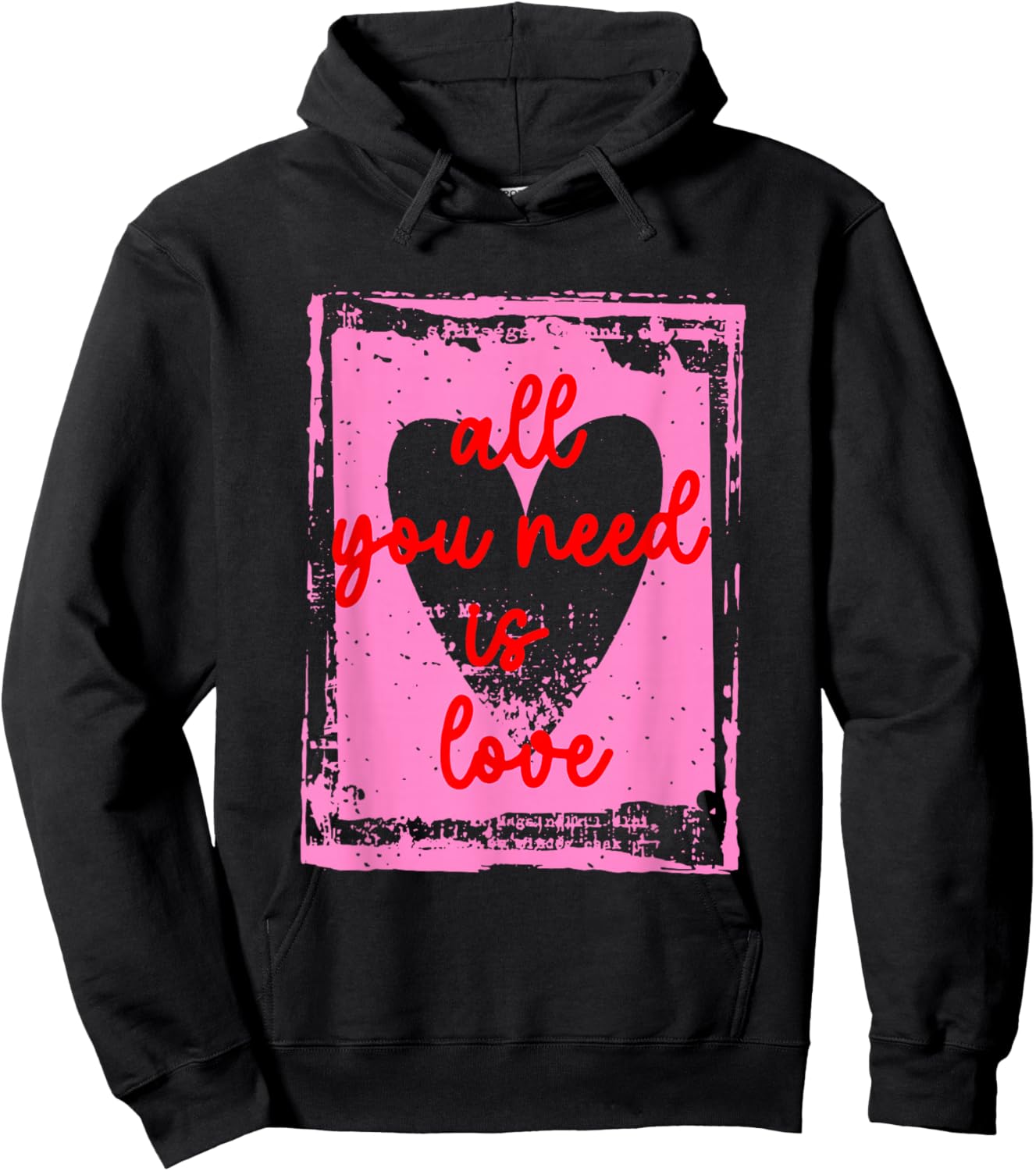 Retro All You Need is Love Funny Valentine Heart Cute Girly Hoodie - Hoodie | Black