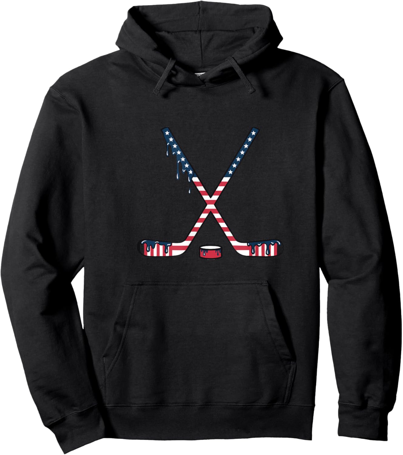 Ice Cream Drip Hockey American Flag Youth Boys Girls Hoodie - Hoodie | Black