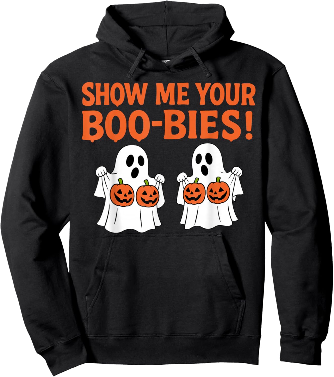 Retro Show Me Your Boo-bies Ghost Spooky Halloween Adult Hoodie - Hoodie | Black