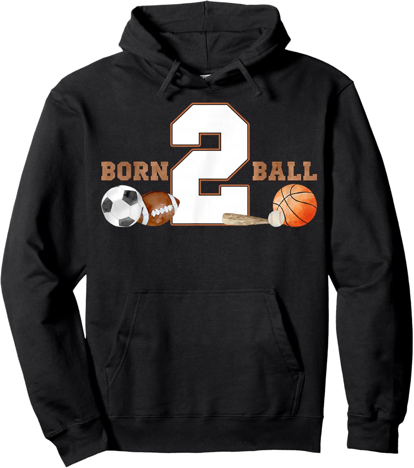 Born 2 Ball 2nd Birthday Sports 2 Year Old Boy Bday Kids Hoodie - Hoodie | Black
