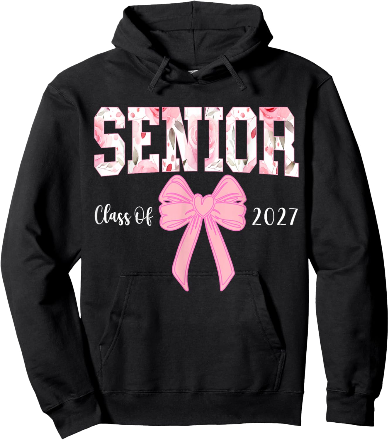 Senior 2027 Floral Pink Bow Back to School Class of 2027 Hoodie - Hoodie | Black