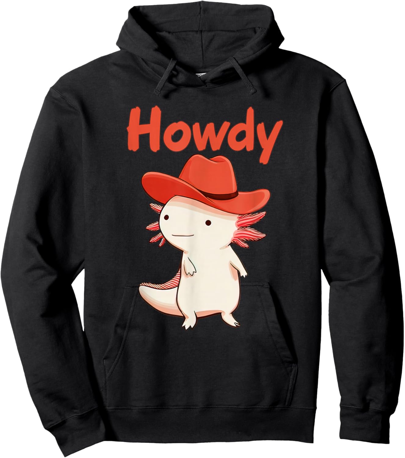 Howdy Axolotl Cowboy Cute Western Red Hat Salamander Country Hoodie - Hoodie | Black