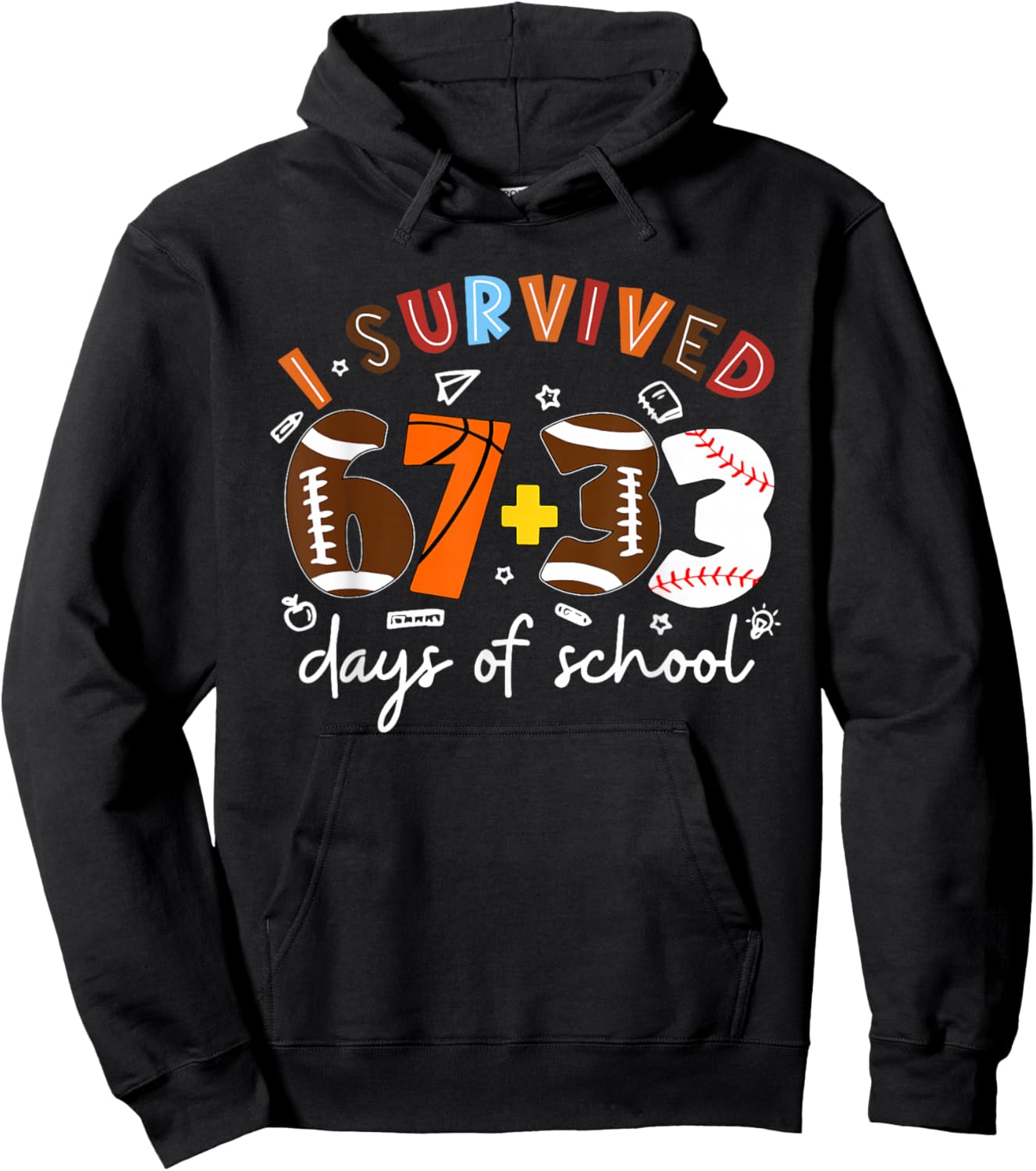 I Survived 67 33 Days of School 100th Day Sport Lover Kids Hoodie - Hoodie | Black