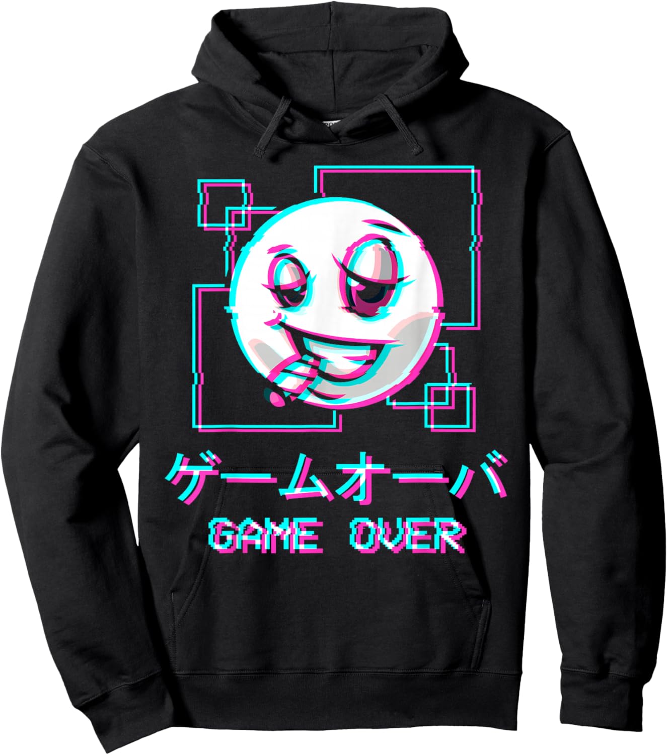 Vaporwave Aesthetic Happy Face Japanese Game Over Harajuku Hoodie - Hoodie | Black