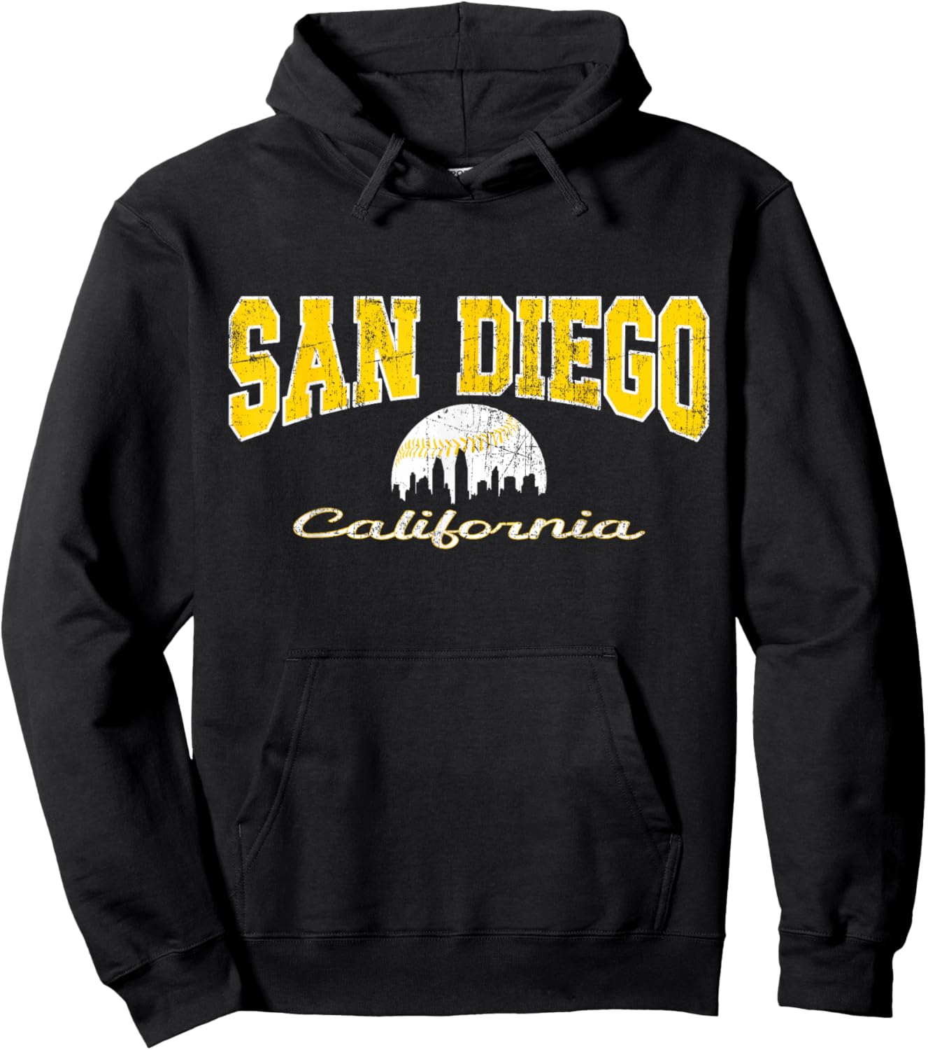 Retro San Diego City Baseball Skyline Hoodie - Hoodie | Black