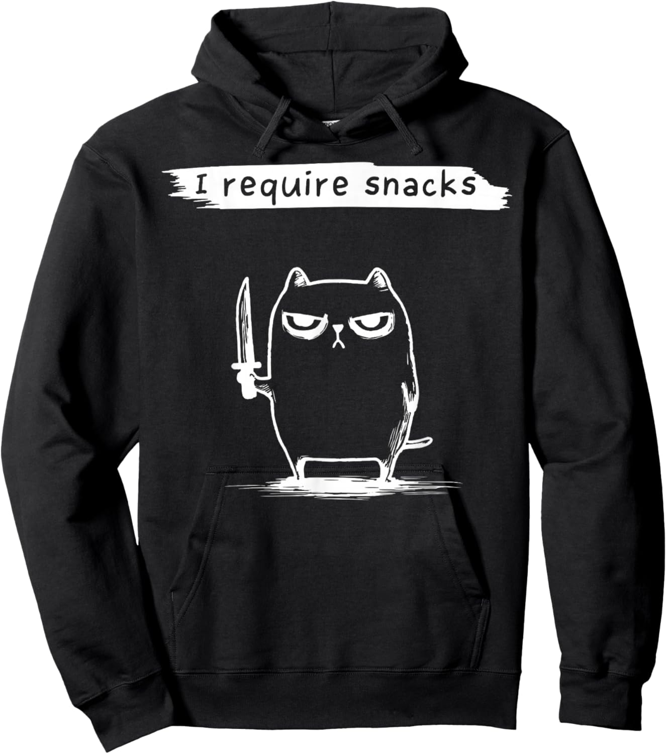 Funny Cat Meme I Require Snacks Design Men Women Kids Hoodie - Hoodie | Black