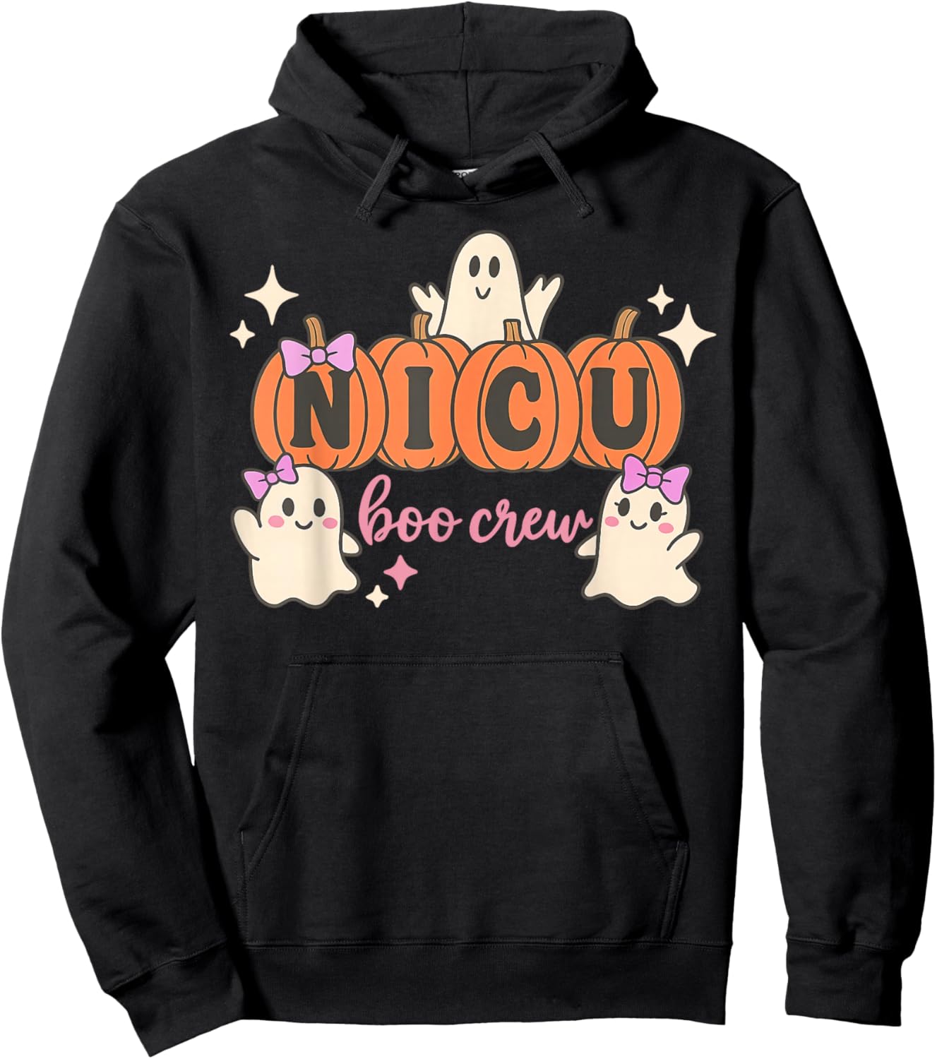 Funny NICU Boo Crew Nurse Ghost Halloween Spooky Season Hoodie - Hoodie | Black