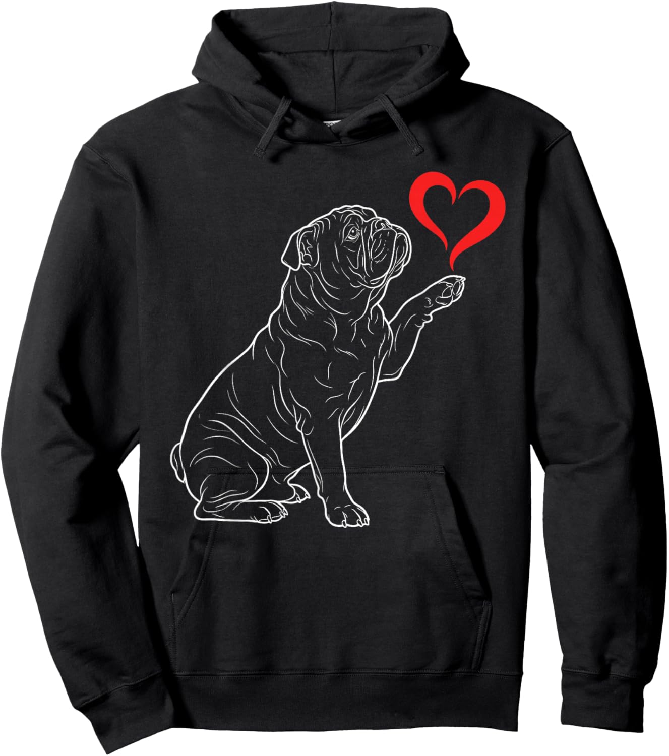 English Bulldog Dog Art Holding Heart Valentines Hoodie - Hoodie | Black