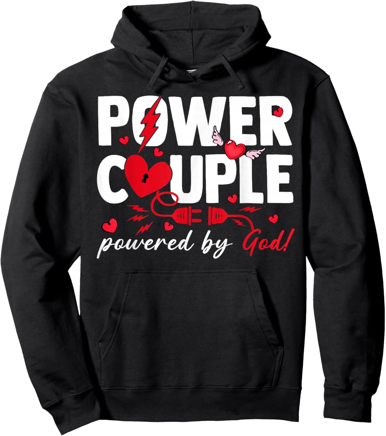 Valentine Power Couple Matching Powered by God Christian Hoodie - Hoodie | Black