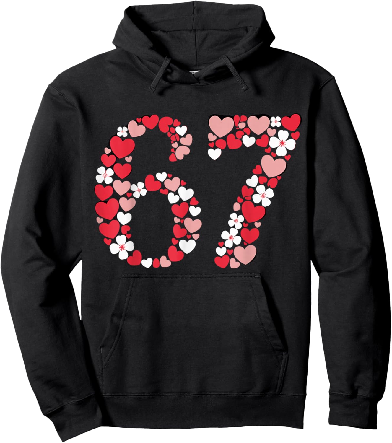 Valentine 67 Meme Six Seven Hearts Flower Boy Girl Kid Hoodie - Hoodie | Black