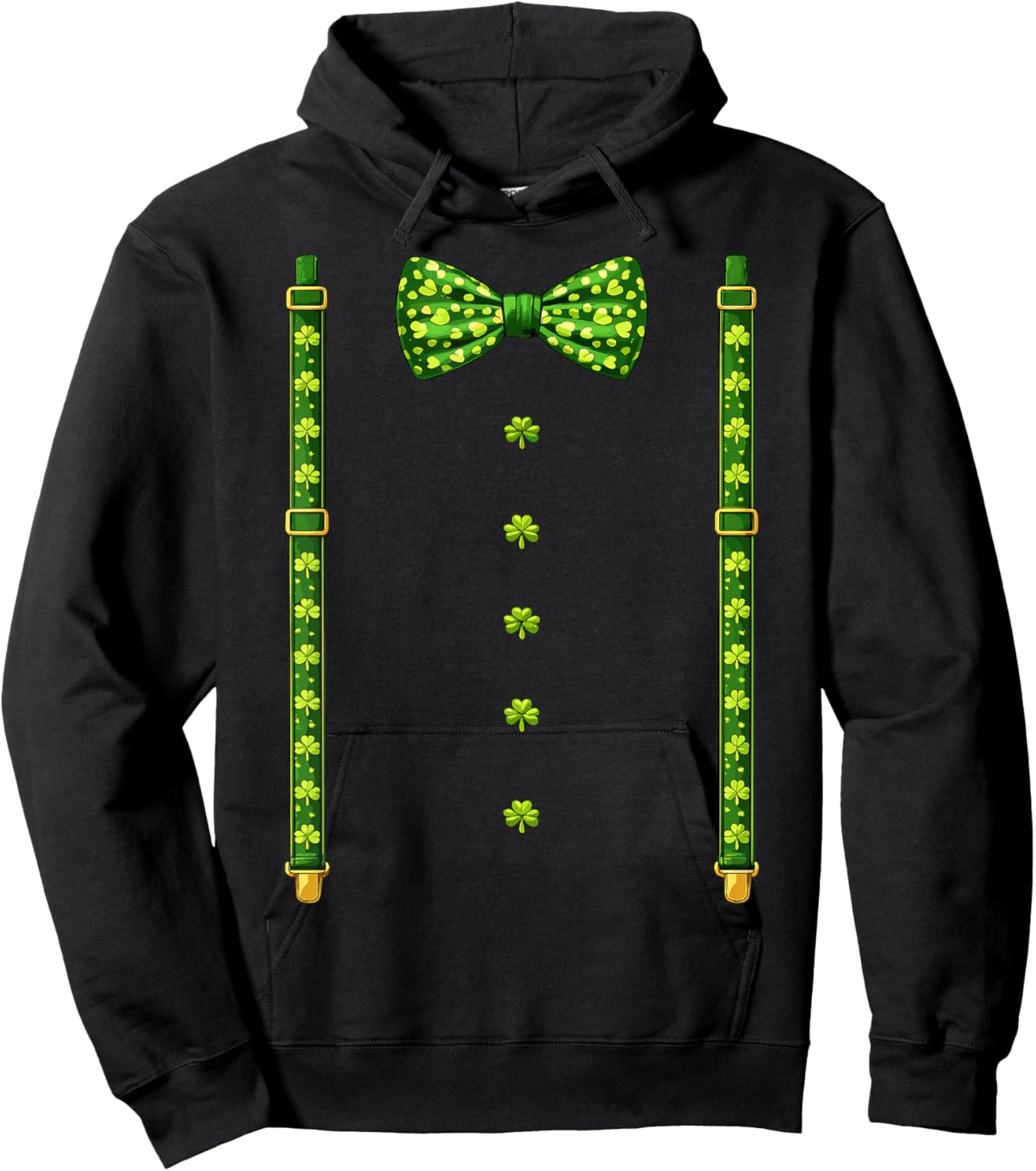 Bow Tie Suspenders Green Shamrocks St Patricks Day Costume Hoodie - Hoodie | Black