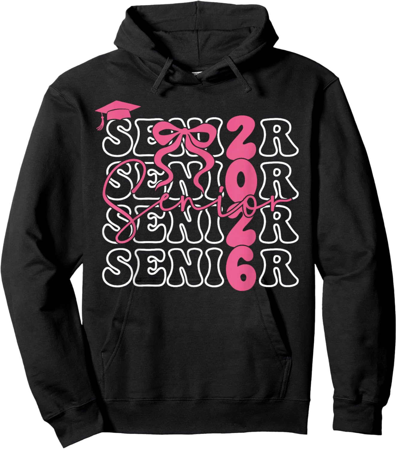 Senior 2026 Class of 2026 Coquette Pink Bow Graduation 2026 Hoodie - Hoodie | Black