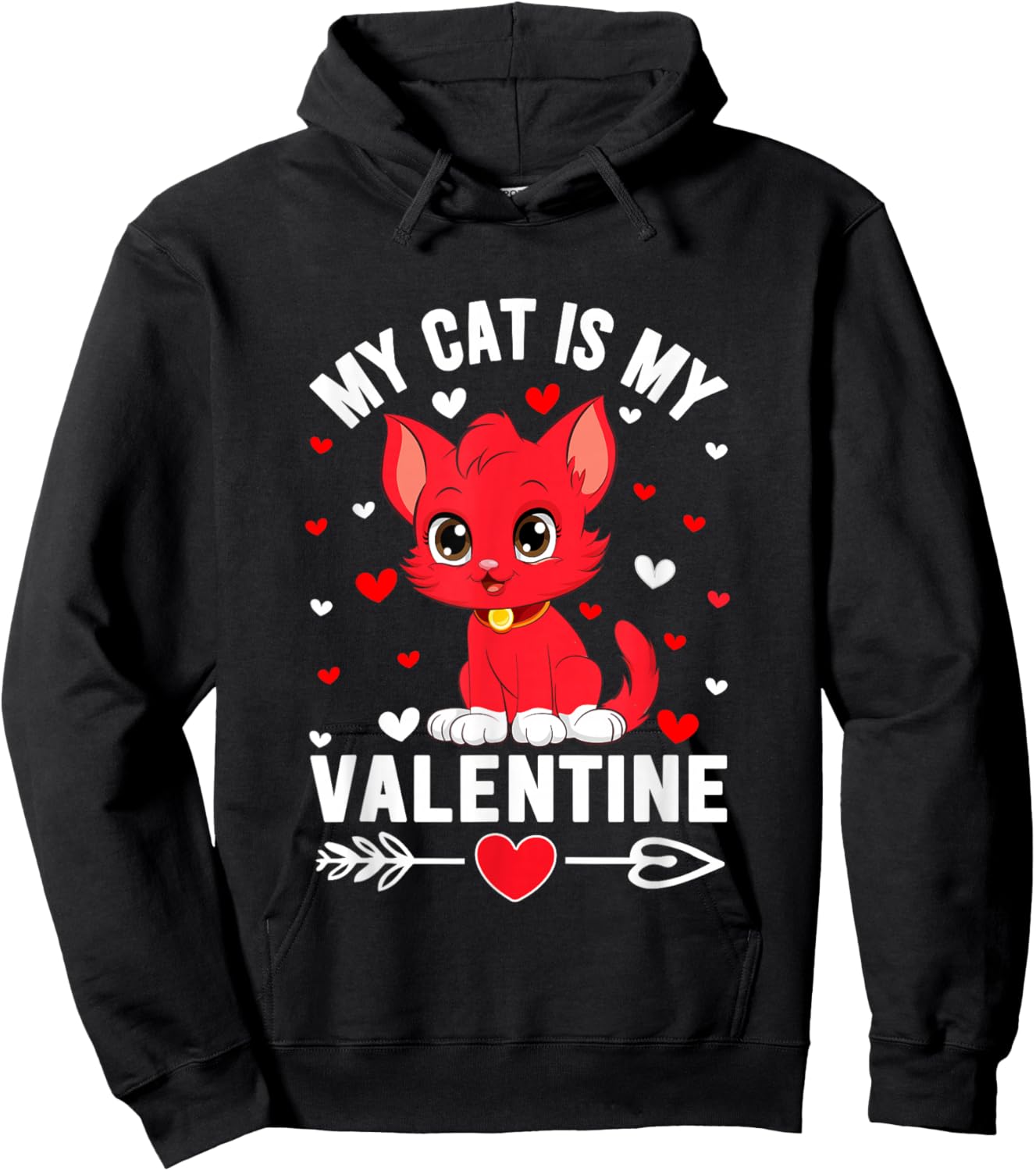 My Cat is My Valentine Cute Cat Heart Love Romantic Hearts Hoodie - Hoodie | Black