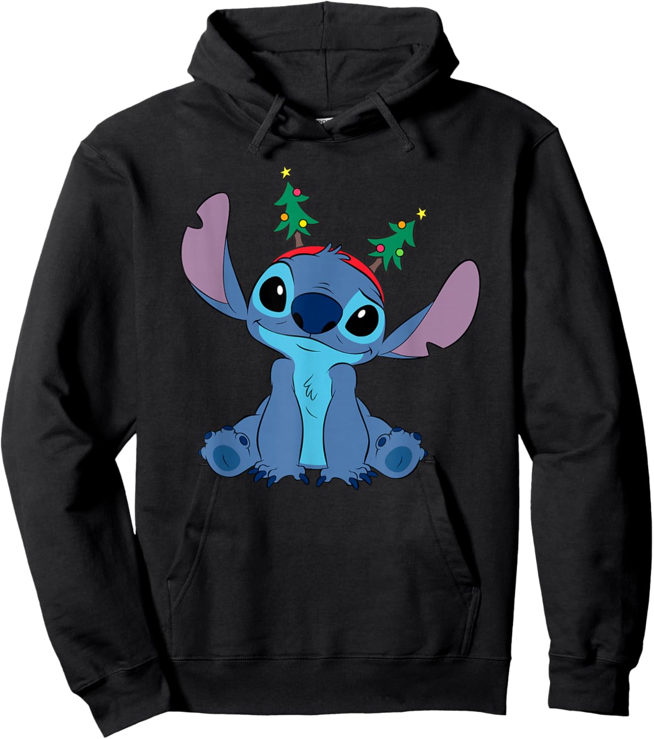 Disney Lilo & Stitch Christmas Seasonal Sitting Cute Pose Hoodie - Hoodie | Black
