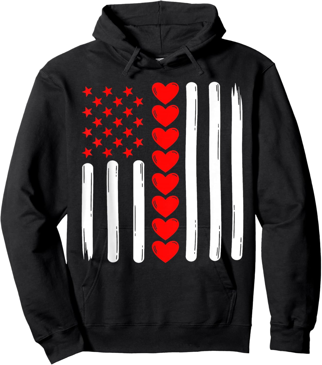 Retro Vintage USA Flag Valentines Day Women Kids Hoodie - Hoodie | Black