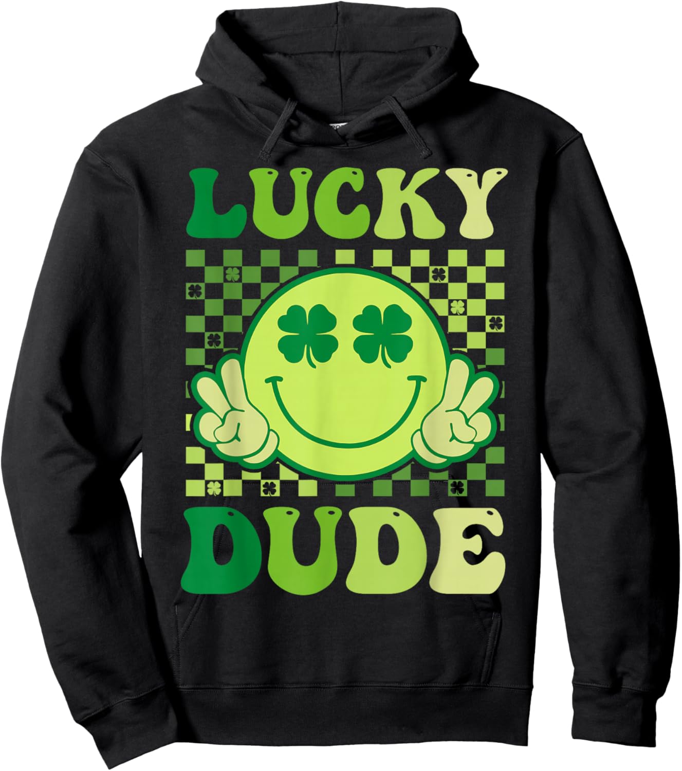Lucky Dude Retro Groovy Smile Face Shamrock St Patricks Day Hoodie - Hoodie | Black