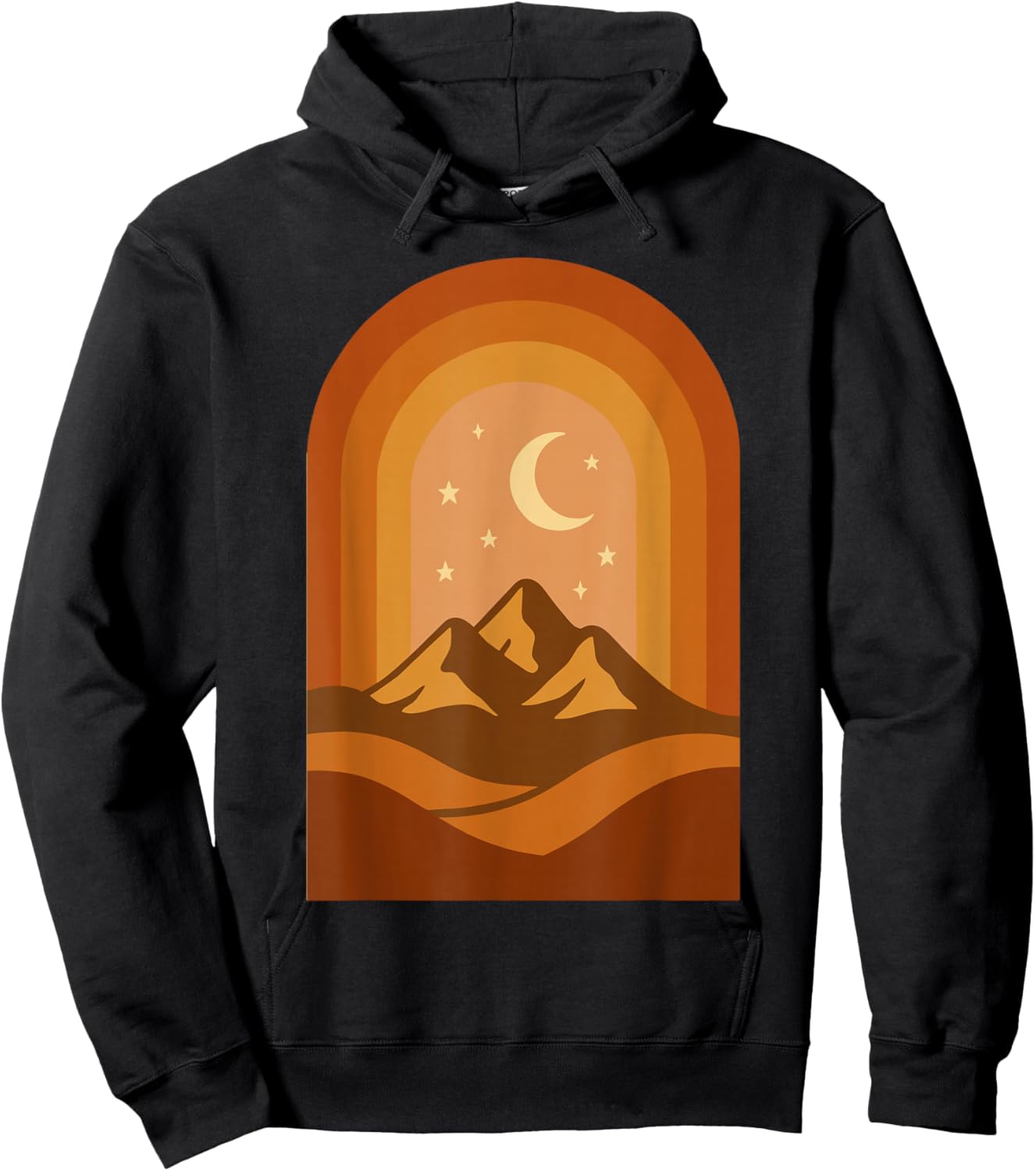Retro Desert Mountains with Crescent Moon and Stars Hoodie - Hoodie | Black