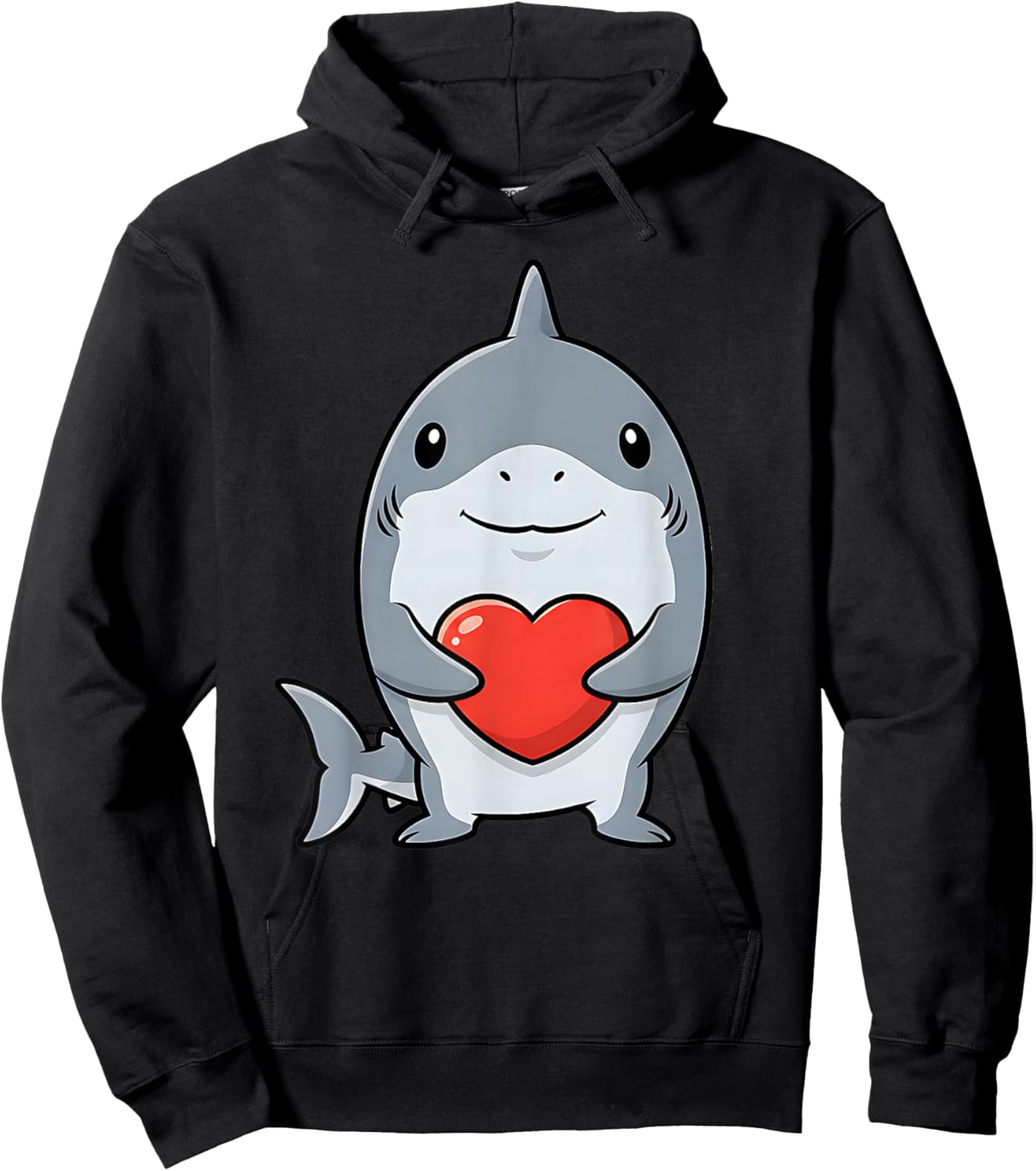 Valentines Day Cute Shark Holding Heart Animal Kids Hoodie - Hoodie | Black