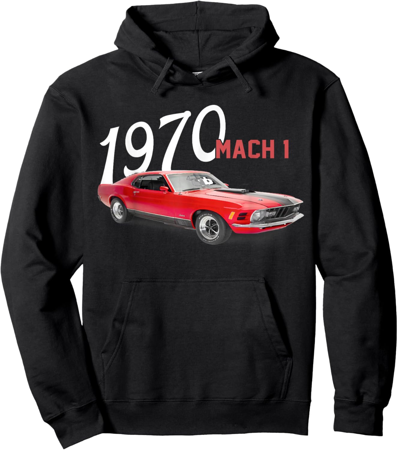 1970 70 Mach 1 Red Classic Vintage Old Car USA Flag Hoodie - Hoodie | Black
