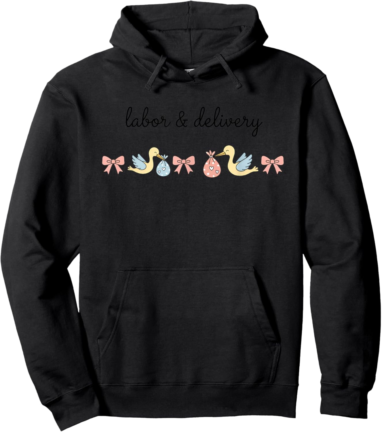 Nurse Labor & Delivery Nurse Storks & Bows Hoodie - Hoodie | Black