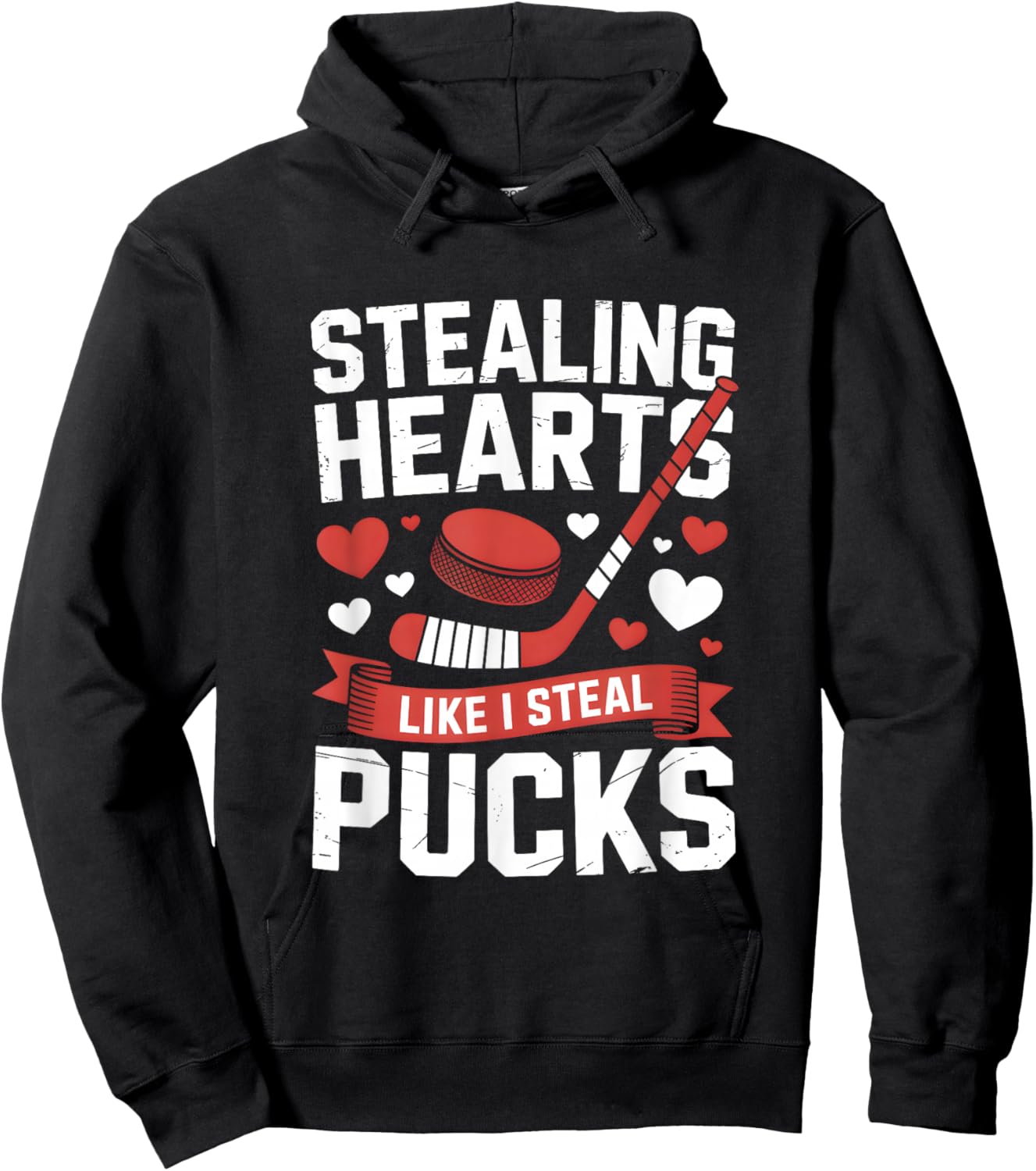 Stealing Hearts Like I Steal Pucks Valentine's Day Hockey Hoodie - Hoodie | Black