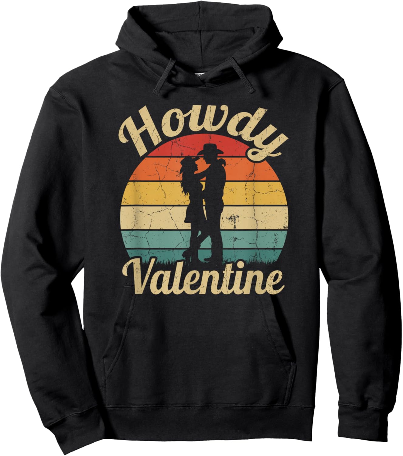 Vintage Howdy Valentine Cute Cowboy Cowgirl Western Hoodie - Hoodie | Black