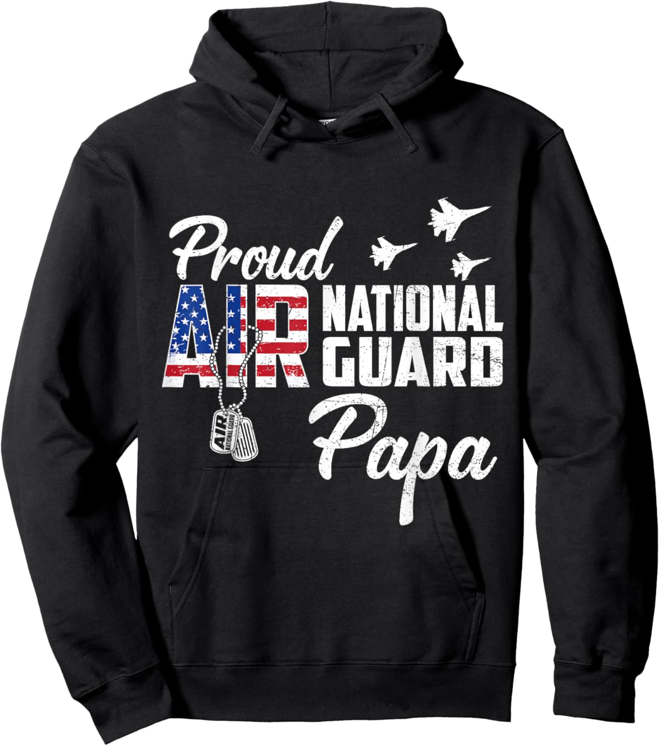 Proud Air National Guard Papa Flag US Family Matching Hoodie - Hoodie | Black