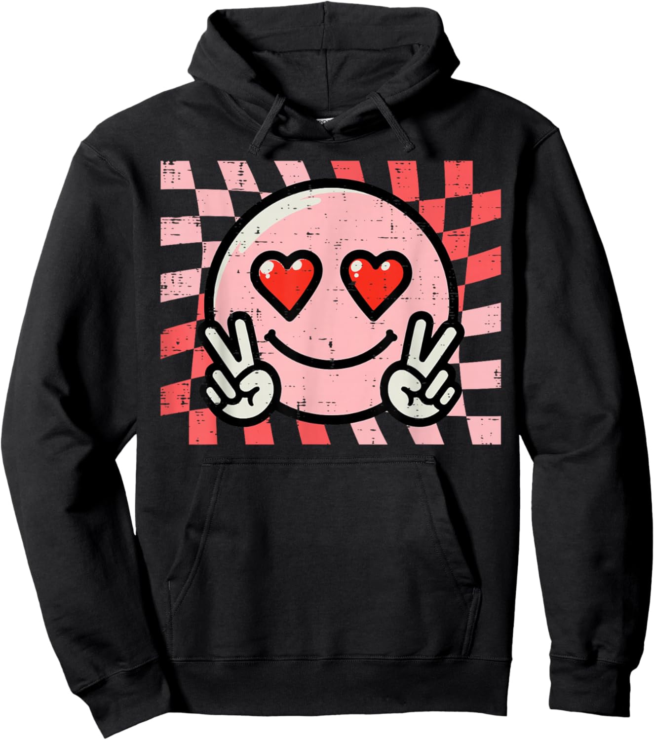 Valentines Day Face Peace Retro Groovy Women Men Kids Hoodie - Hoodie | Black