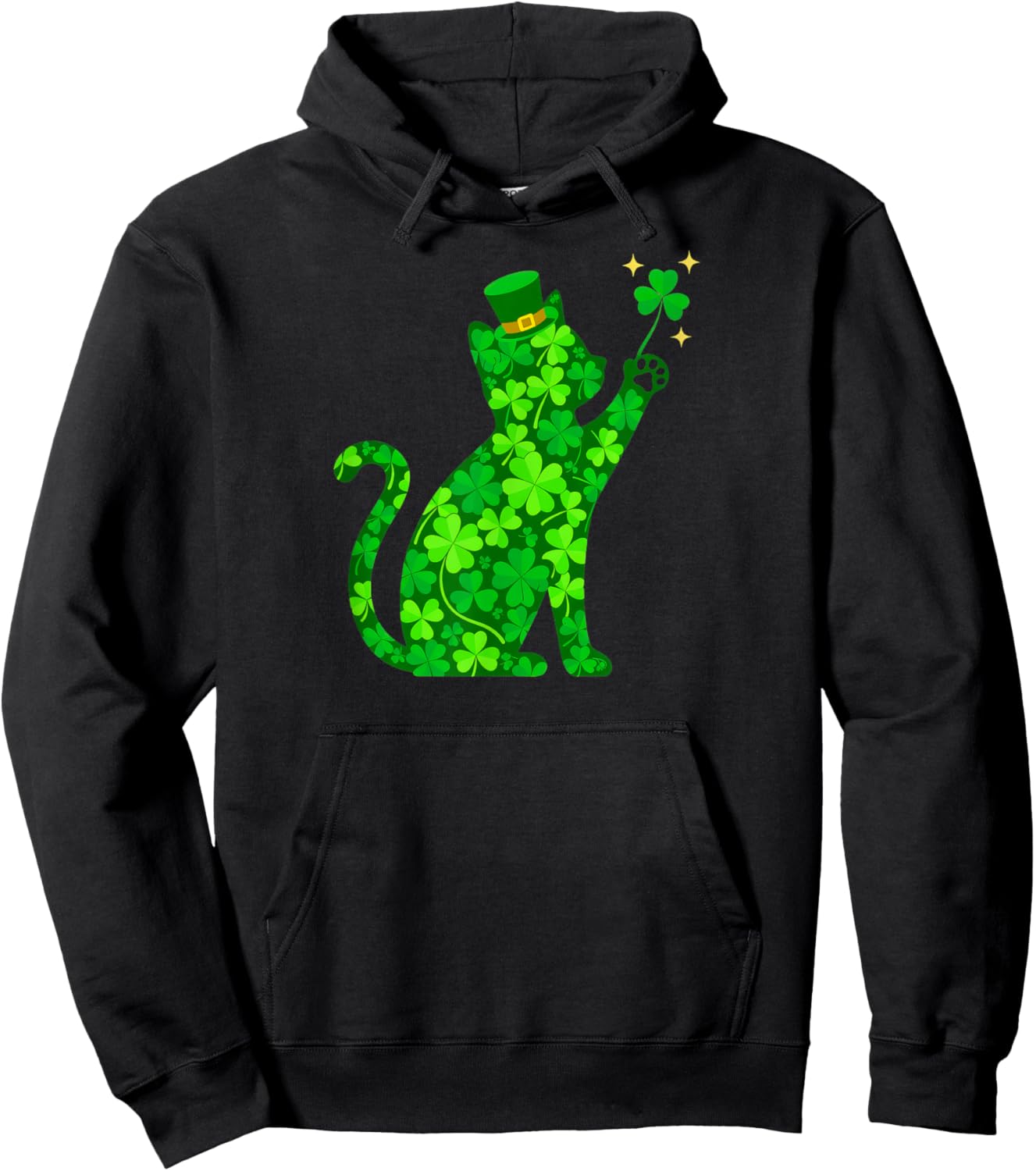 Shamrock Cat Graphic Saint Patrick Day Cat Hoodie - Hoodie | Black