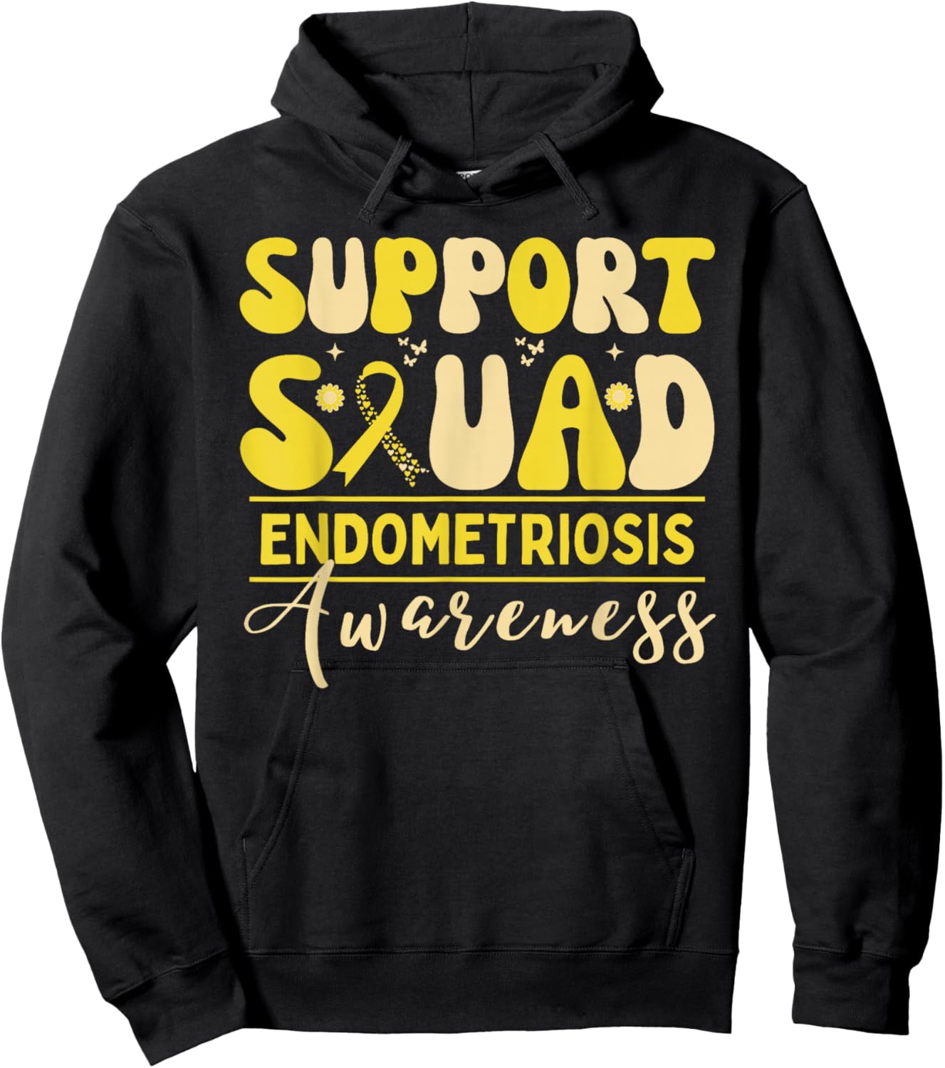 Support Squad Endometriosis Awareness Heart Yellow Ribbon Hoodie - Hoodie | Black