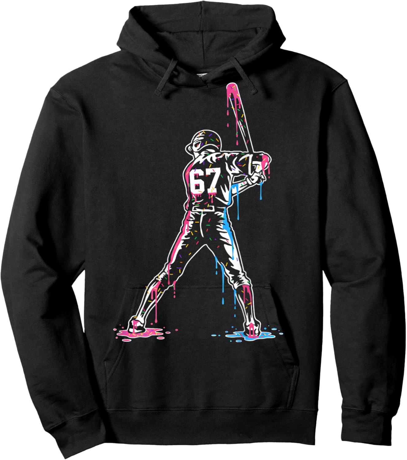 Baseball Ice Cream Drip 67 Boys and Girls Batter (On Back) Hoodie - Hoodie | Black