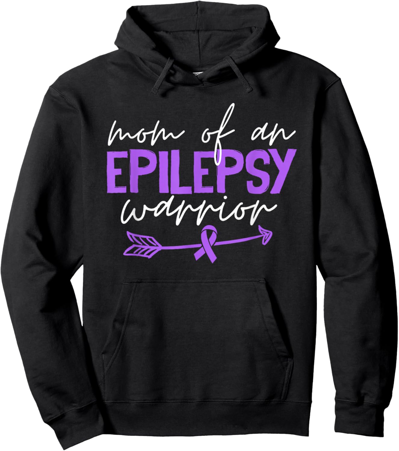 Mom of an Epilepsy Warrior Purple Ribbon Epilepsy Awareness Hoodie - Hoodie | Black