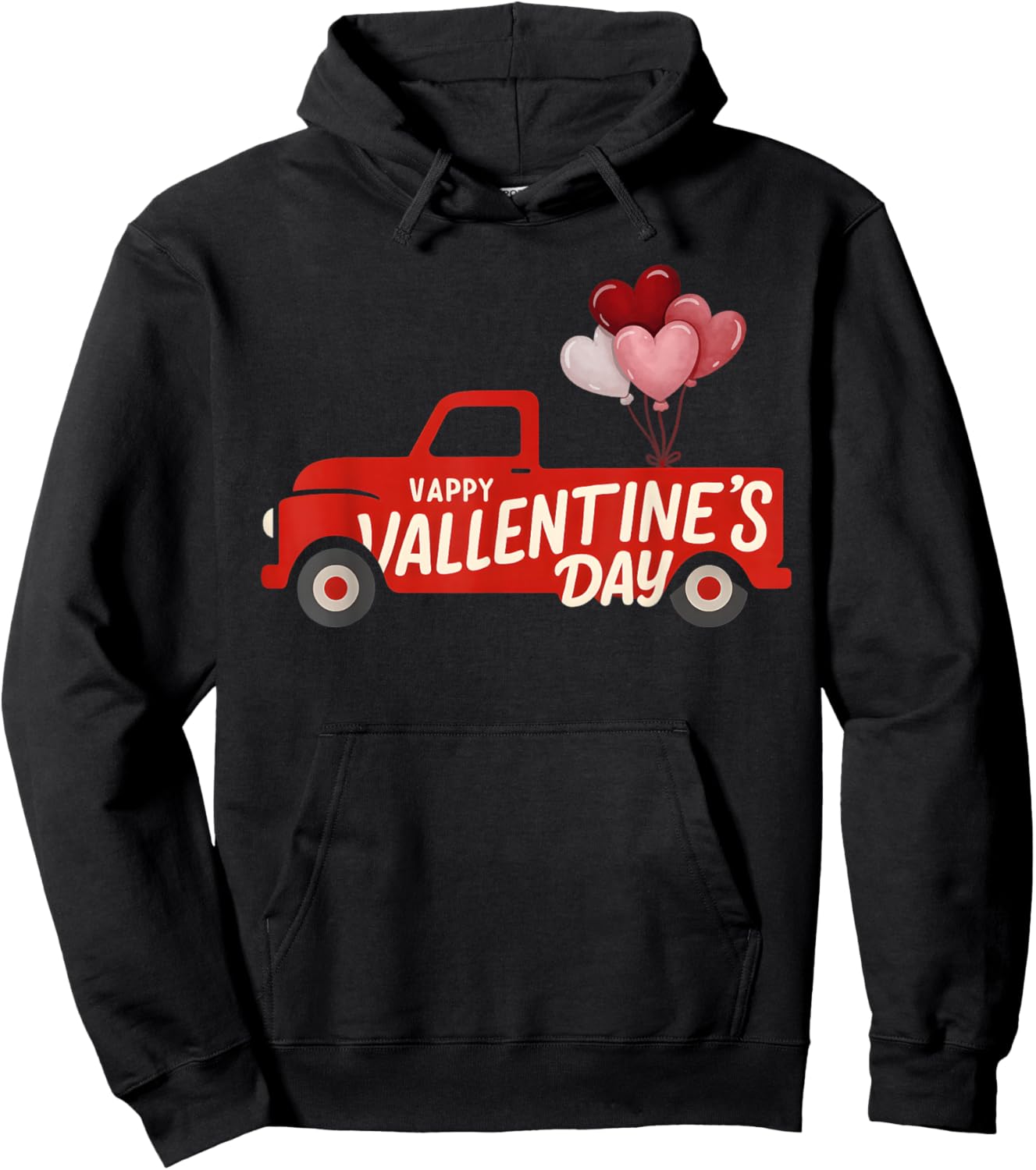 Funny Red Truck Hearts Valentines Day Country Farm Romance Hoodie - Hoodie | Black