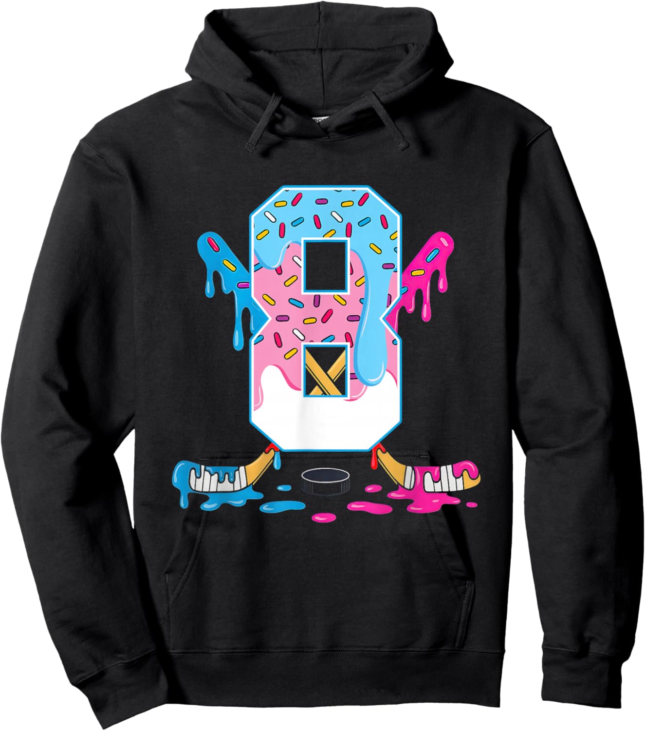 Hockey 8 Years Old Ice Cream Drip 8th Birthday Kids Gift Hoodie - Hoodie | Black