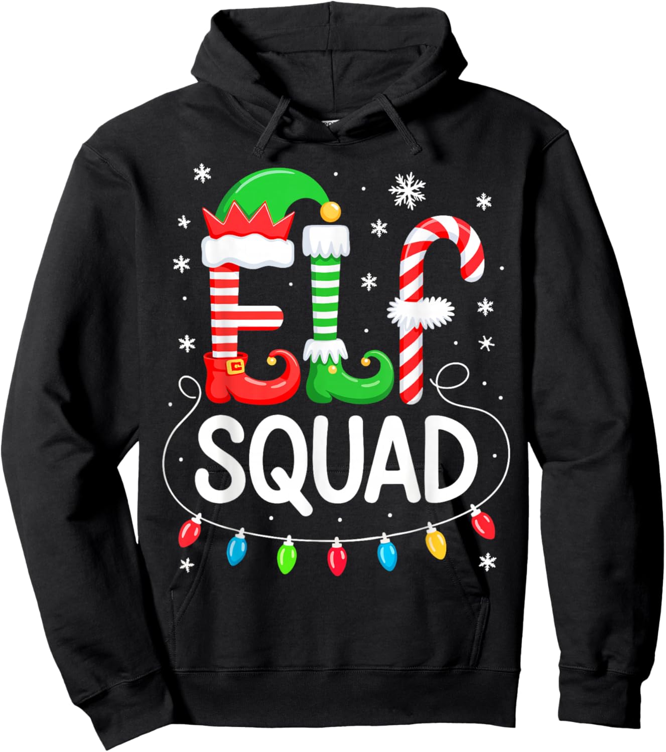 Elf Squad Shirt Adult Men Women Kids Funny Christmas Pajamas Hoodie - Hoodie | Black