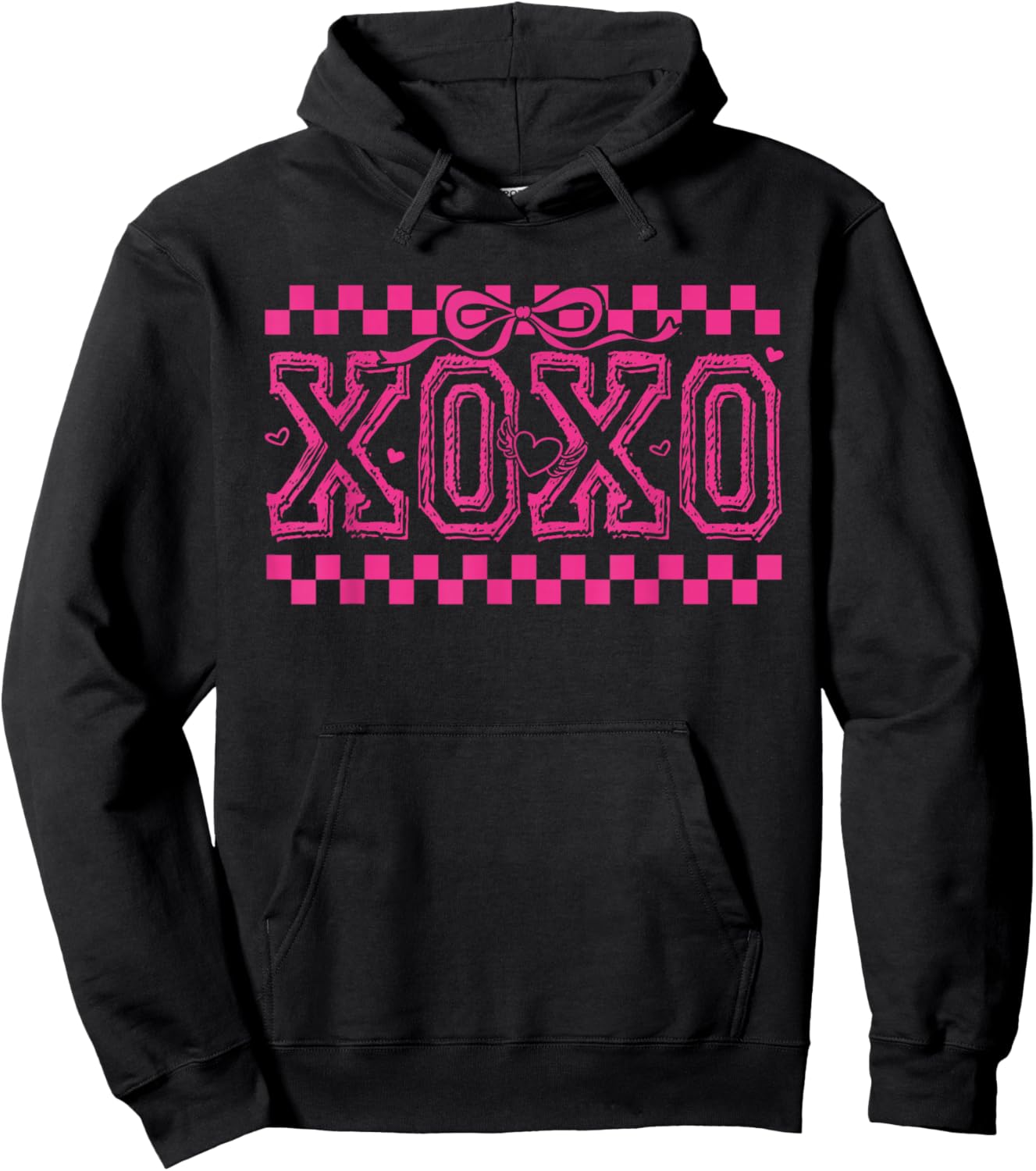 Retro XOXO Valentine Checker Coquette Bow Girl Women Kid Hoodie - Hoodie | Black