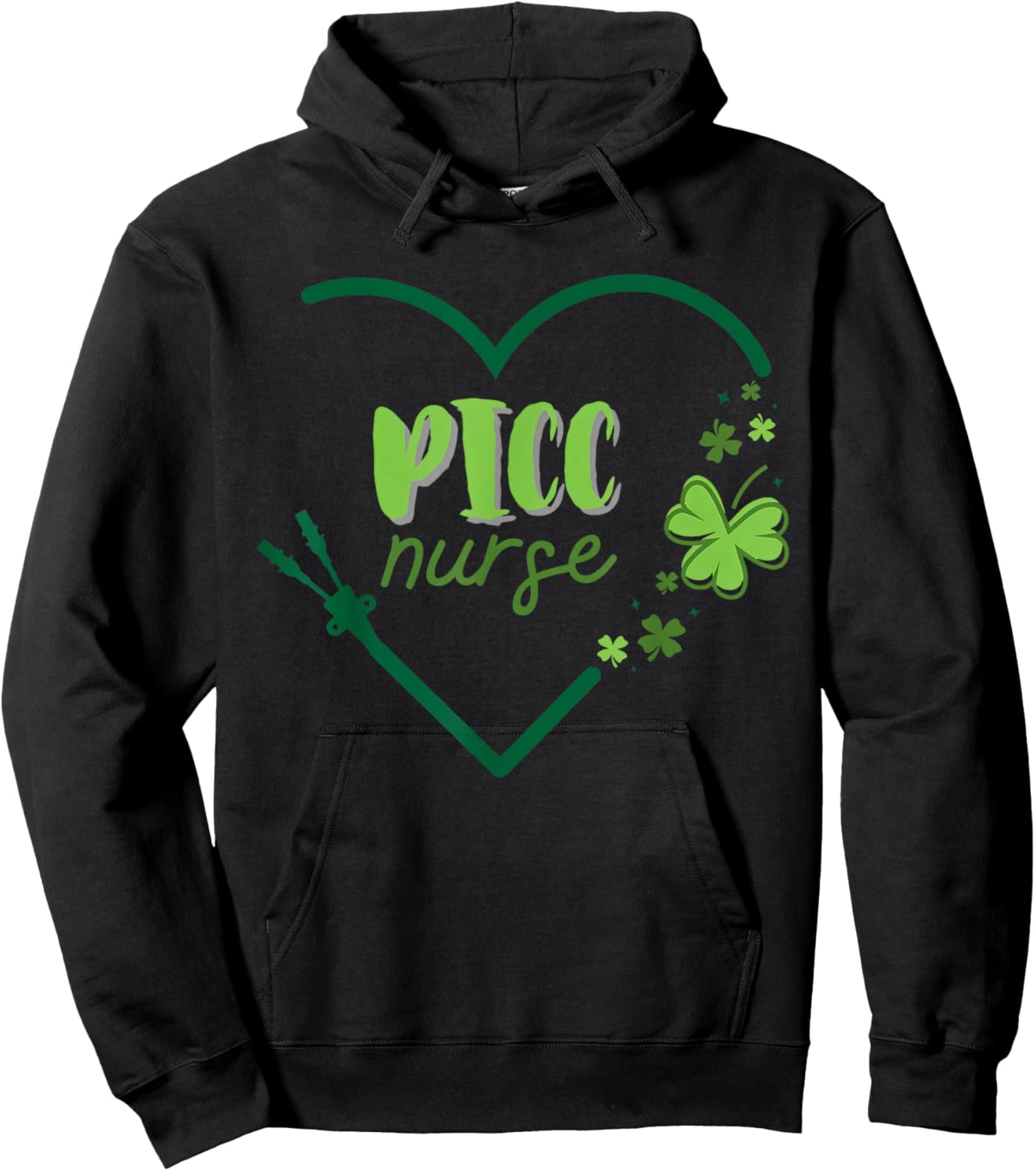PICC Nurse Cute Heart Shamrock St Patrick's Day Infusion Hoodie - Hoodie | Black