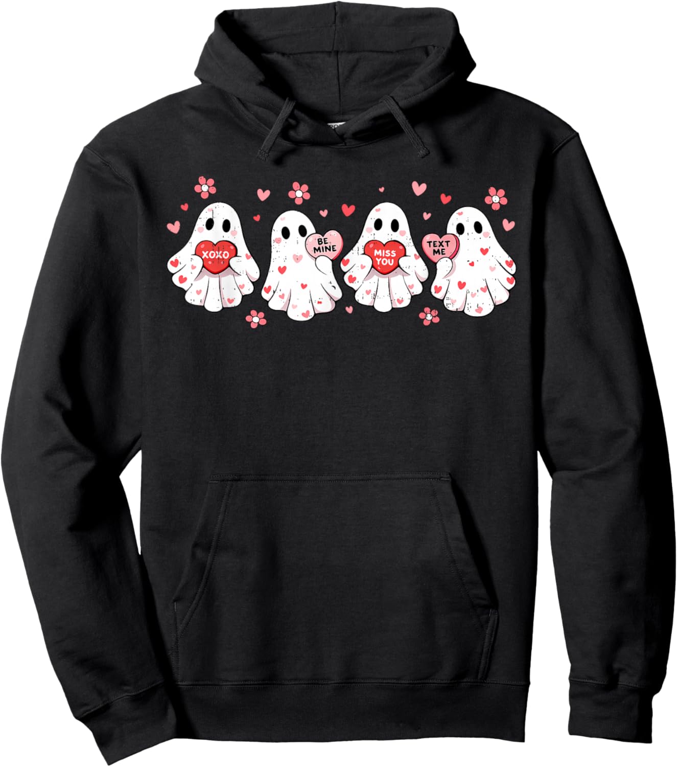 Cute Ghost Love Hearts Valentines Day Teens Girls Hoodie - Hoodie | Black