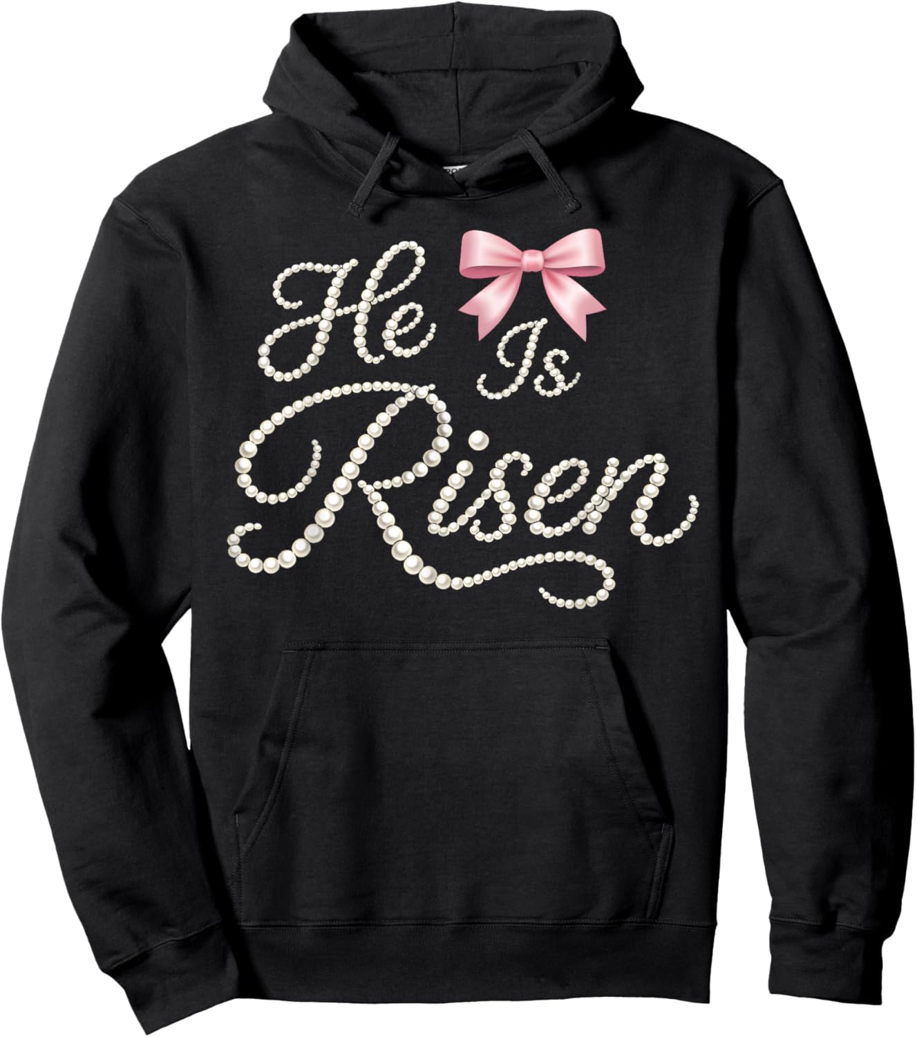 Happy Easter He is Risen Pearl Christian Women Girl Bow Hoodie - Hoodie | Black