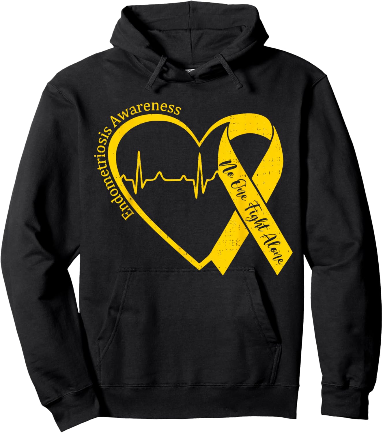 Endometriosis Awareness Heart Yellow Ribbon Endo Support Hoodie - Hoodie | Black