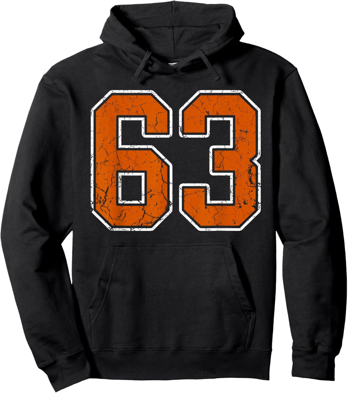 Grunge Burnt Orange and White #63 Sports Jersey Number 63 Hoodie - Hoodie | Black