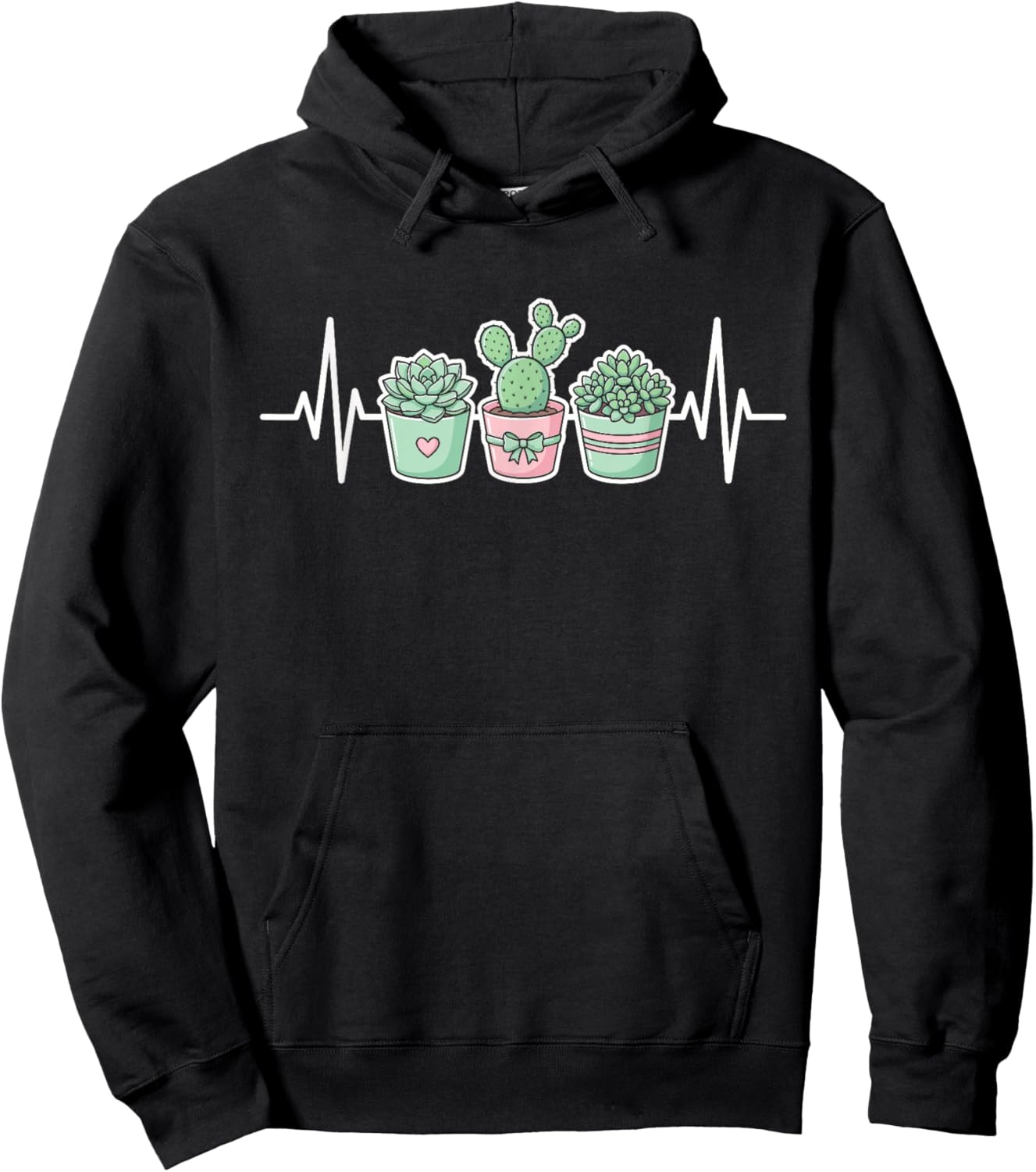 Funny Plant Heartbeat Succulent Cactus Gardener Hoodie - Hoodie | Black