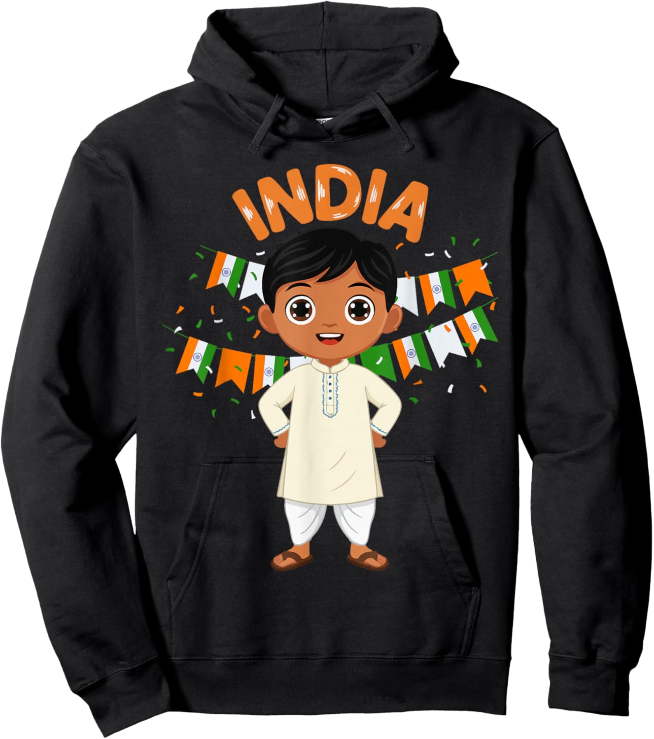 India Indian Boy Traditional Outfit Wear Flag Heritage Hoodie - Hoodie | Black