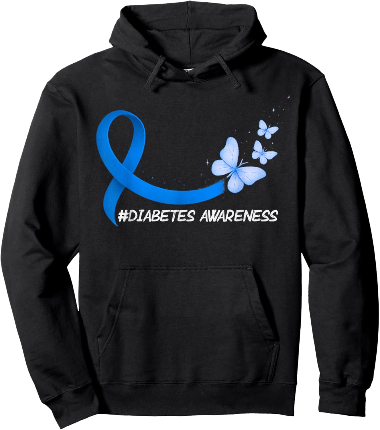 Type 1 Diabetes Awareness T1D Ribbon Blue Butterfly Hoodie - Hoodie | Black