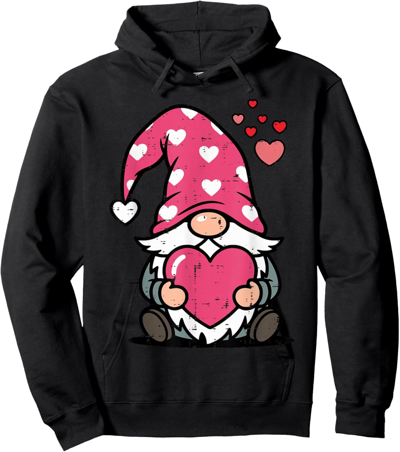 Valentines Day Gnome Heart Cute Love Women Girls Kids Men Hoodie - Hoodie | Black