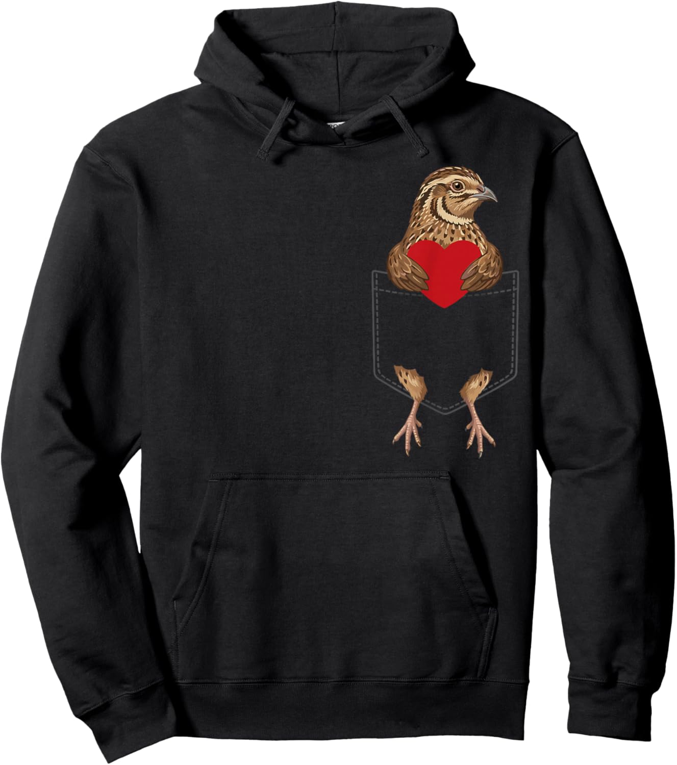Cute Quail in Pocket Bird Lover Valentines Hoodie - Hoodie | Black