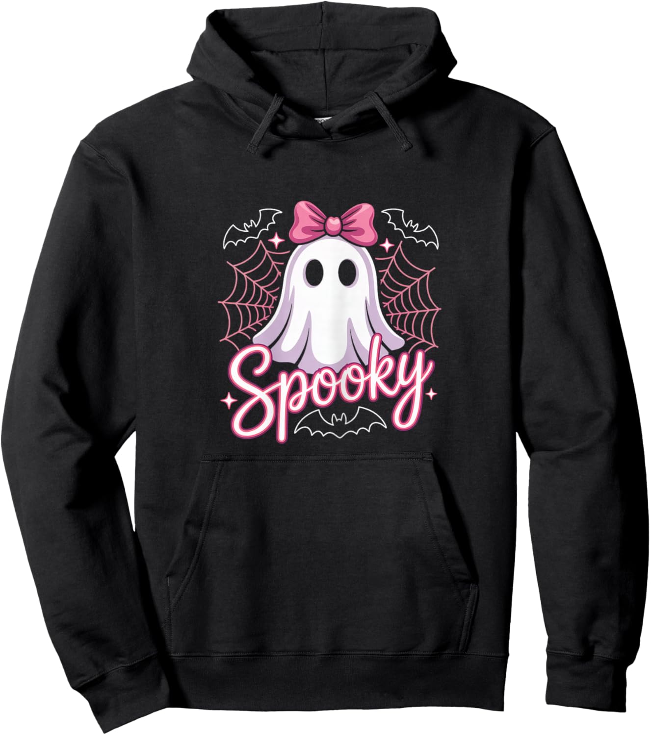 Spooky Ghost with Pink Bow Hoodie - Hoodie | Black